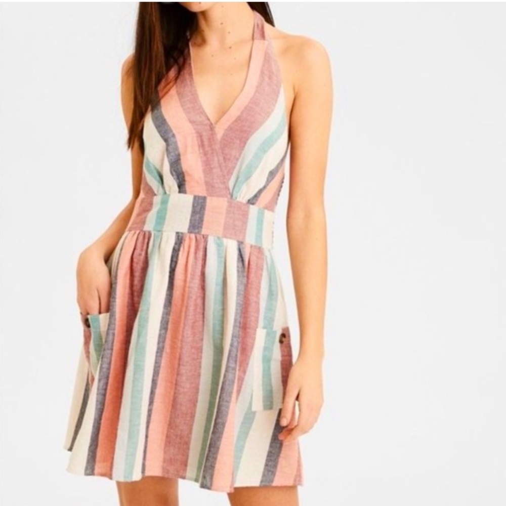 American Eagle | Striped Halter Neck Dress